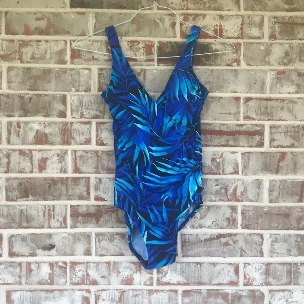Caribbean Joe Palm Leaf Print One Piece Swim Suit